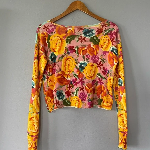 🛑SOLD Farm Rio Long Sleeve Cropped Floral Sweater Size XS - Picture 5 of 7